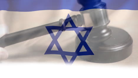 animation of flag of israel over caucasian male judge using gavel