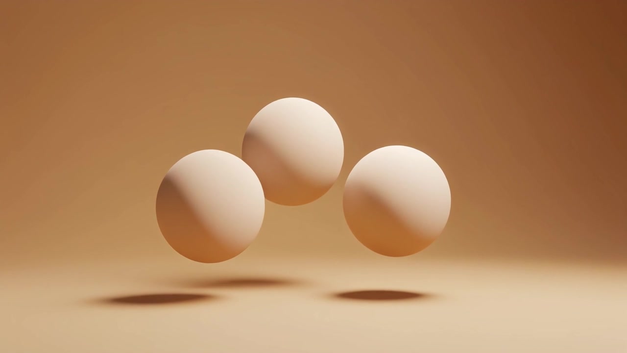 Three Floating Spheres Rotating in a Minimalist Brown Studio