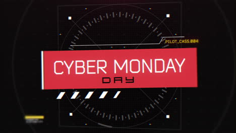 cyber monday text with hud elements on computer screen