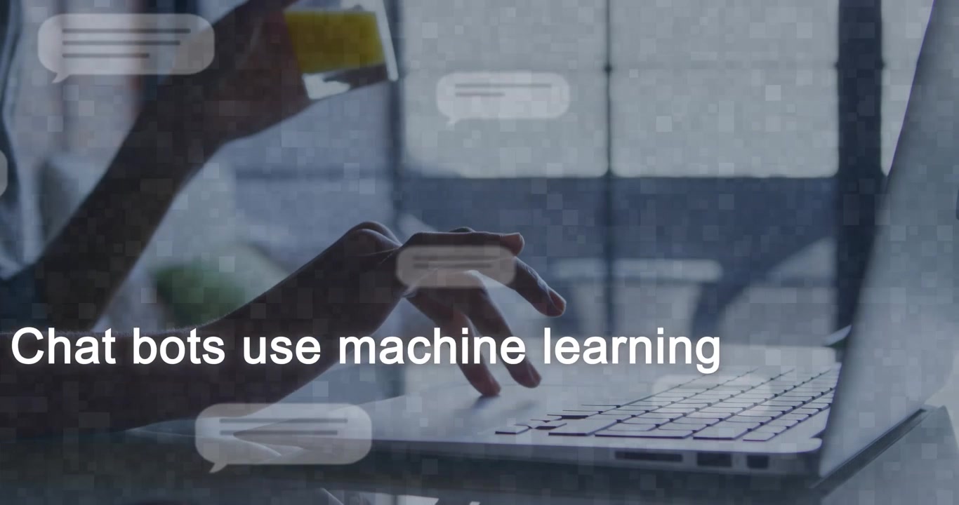 Female hands typing, starting UI overlays: bot icon, bubbles; lifting jar while requesting answer