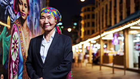 senior woman in city market