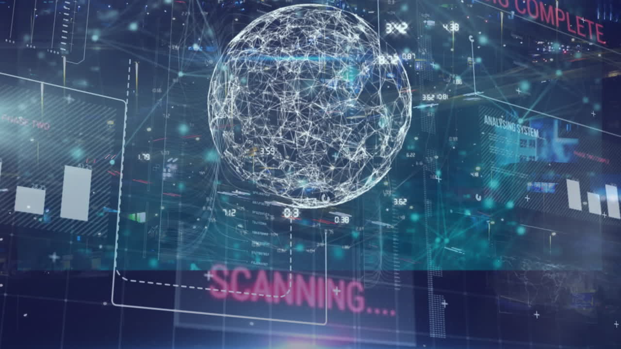 도시 풍경 위의 데이터 처리 애니메이션