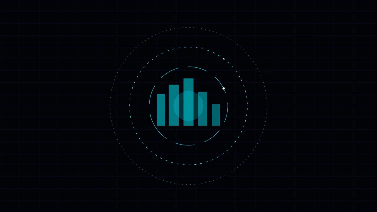 Abstract Digital Interface Animation with Rotating Circular Elements and Bar Graph