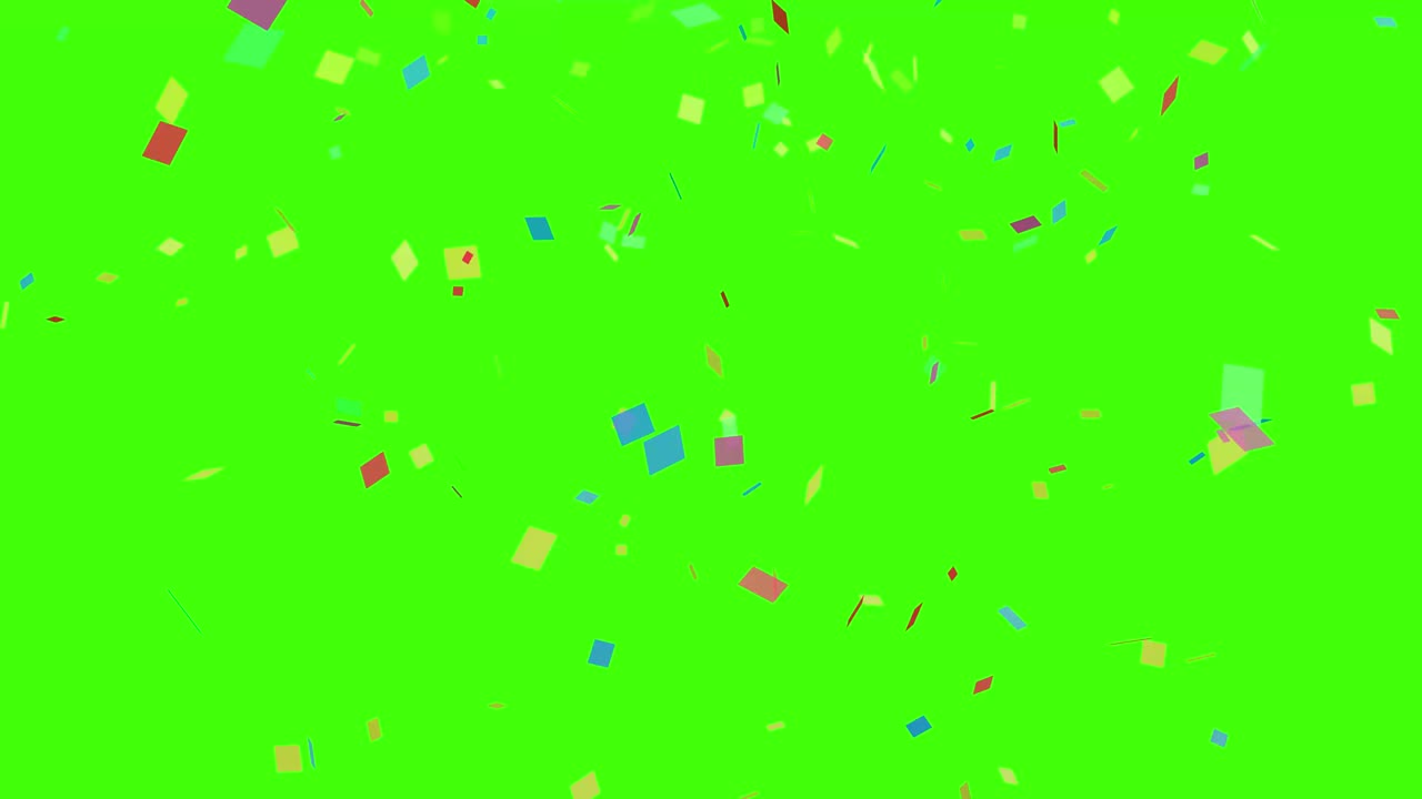 confetti che cadono animazione 4k. celebrazione festa di compleanno sorpresa esplosione di carta su sfondo verde schermo verde