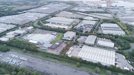 aerial view of a large industrial and commercial area