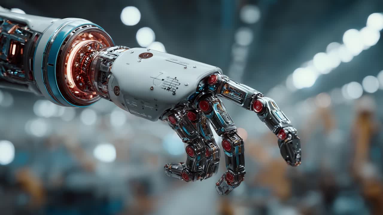 Futuristic Robotic Arm in Action: A Close-Up of Advanced Technology Representing Precision and Innovation in Modern Manufacturing Environments