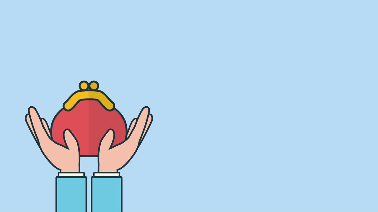 동전으로 지갑을 들어 올리는 손