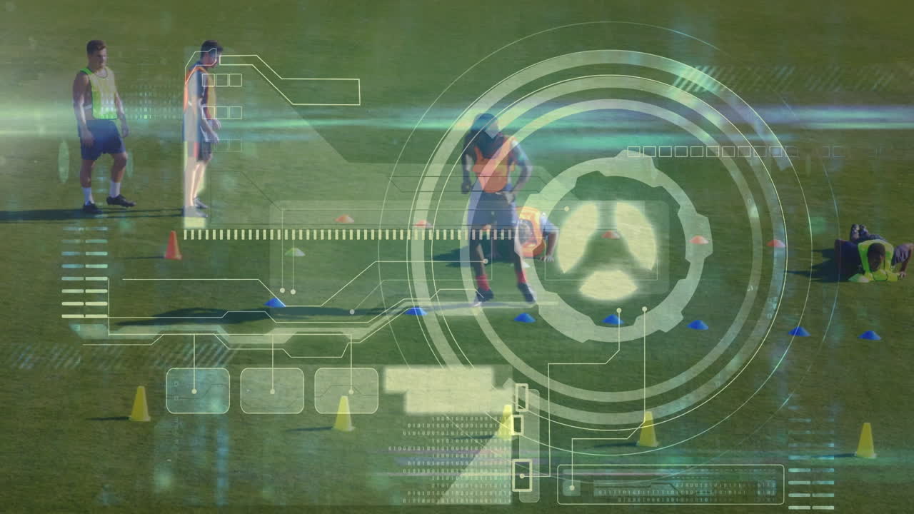 다양한 남성 축구 선수에 대한 다양한 데이터 처리 애니메이션