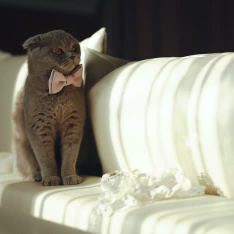 scottish fold cat. british blue cat at home. big fat and impudent cat.