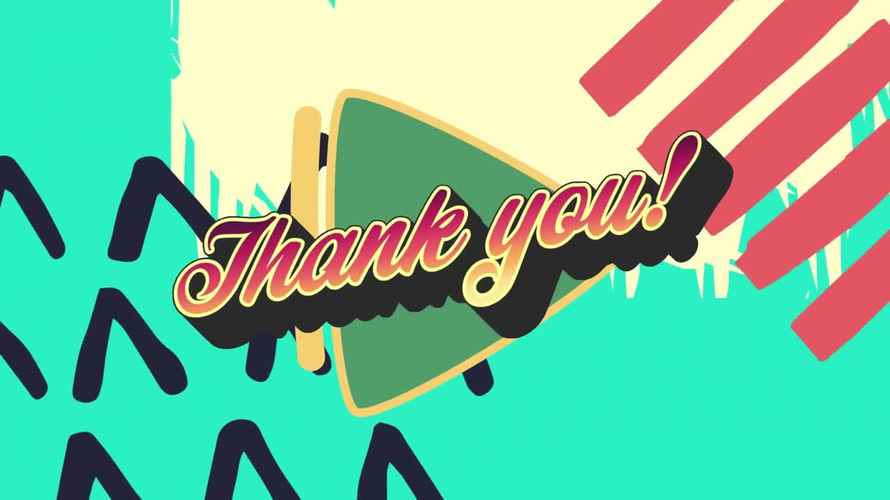 다채로운 그래픽과 모양 위에 감사 텍스트의 애니메이션