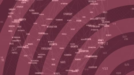 Animation-Von-Geschäftstexten-Mit-Netzwerk-Von-Verbindungen-Mit-Roten-Streifen-Im-Hintergrund