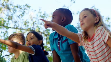 niños apuntando hacia un lejano en el patio de recreo 4k
