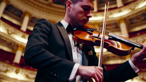 violinist performing in a grand opera house