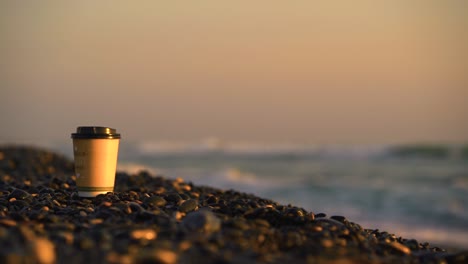 garbage left on empty beach with sea in background