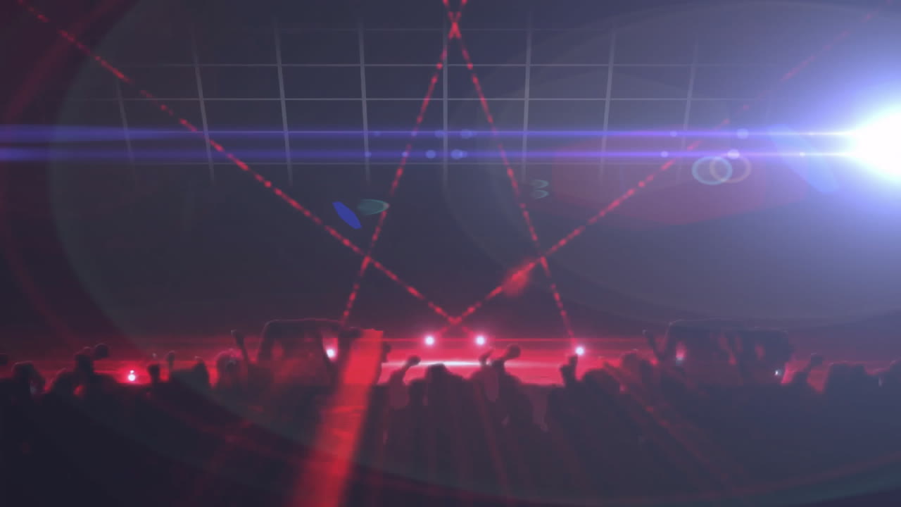 Laserlysshow-animation over en menneskemængde til en koncert