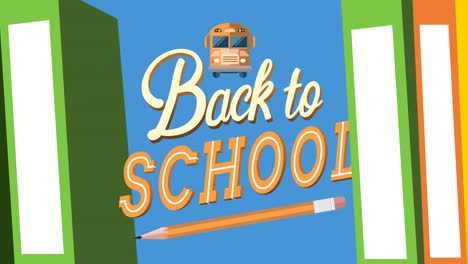 Animation-Von-Back-to-School-Texten-Und-Digitalen-Buchsymbolen-Auf-Blauem-Hintergrund