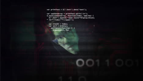 animación de hacker masculino asiático sobre el procesamiento de datos