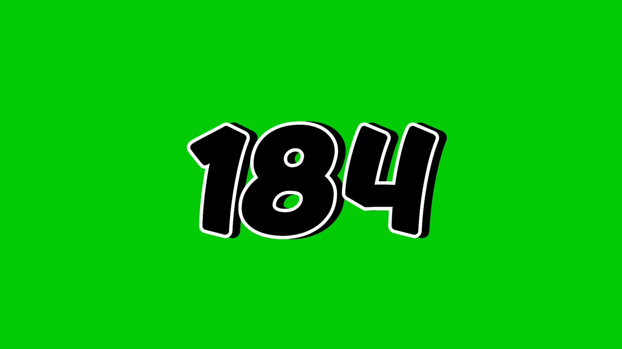 Number 184 Reveal Animation with Smoke Effect on Green Screen Black Cartoon Style Motion Graphic Element