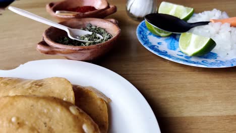 close-up of the seasonings for traditional mexican pozole