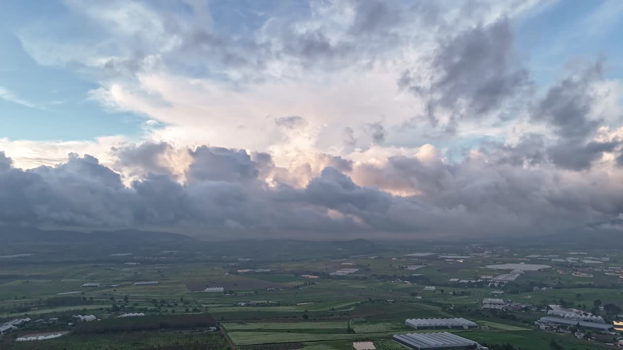 Majestic Cloud Formations Hovering Above Chignahuapan Valley Aerial Hyperlapse