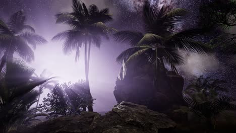 la galaxia de la vía láctea sobre la selva tropical.