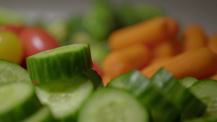 Close up macro shot of vegetables on counter