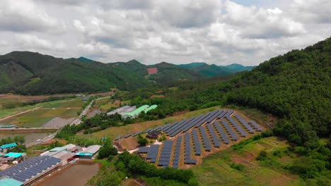 high altitude fly away from solar power plant in the country side