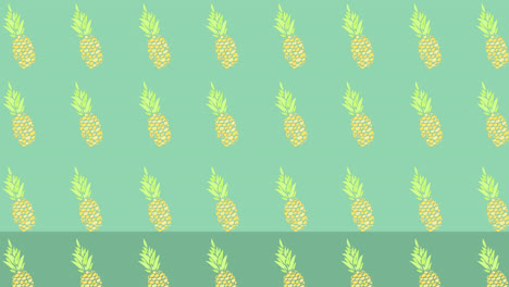 animation of pineapples moving in a row over blue background