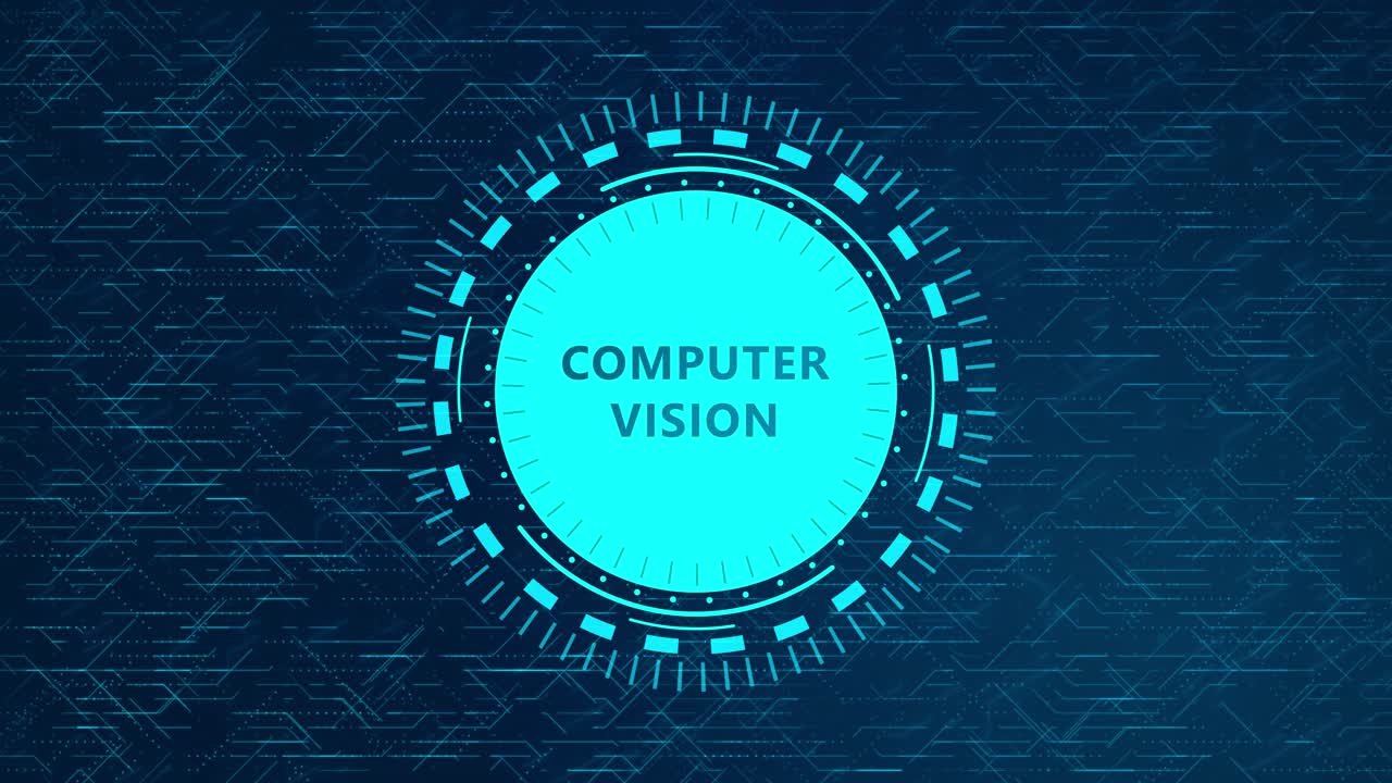 Futuristisch computervisieconcept met roterende HUD-elementen en circuitontwerp