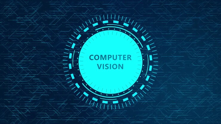 Futuristic Computer Vision Concept with Rotating HUD Elements and Circuitry Design