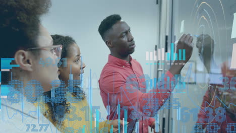 animation of data processing over diverse business people in office