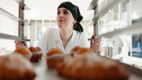 restaurant, pastry chef and woman in commercial