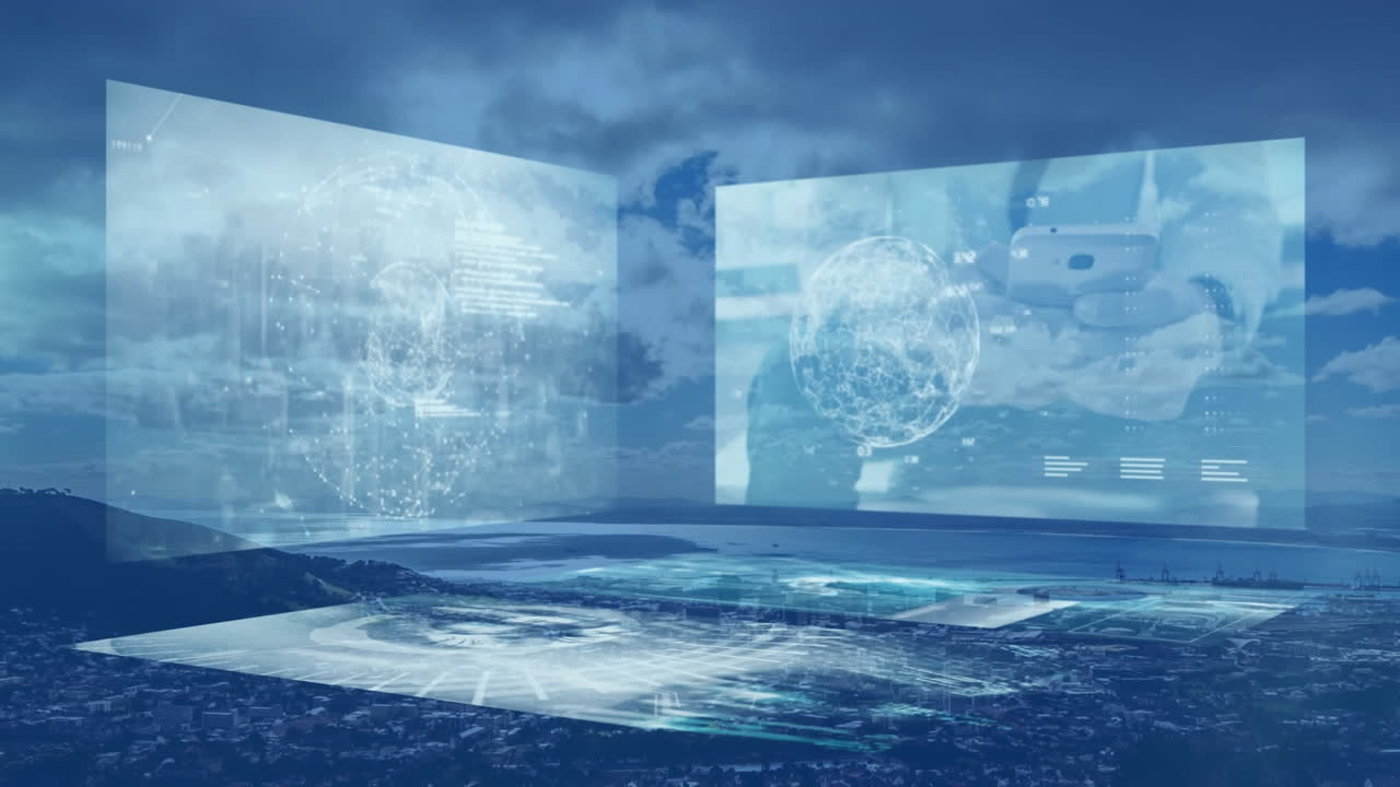 풍경 위의 화면에서 데이터 처리의 애니메이션