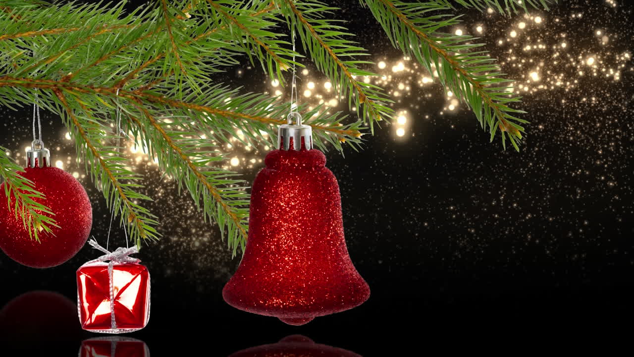 animación digital de la estrella fugaz dorada moviéndose sobre la campana de navidad