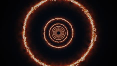 rotating fire rings form an endless long, computer generated. 3d rendering of bright background