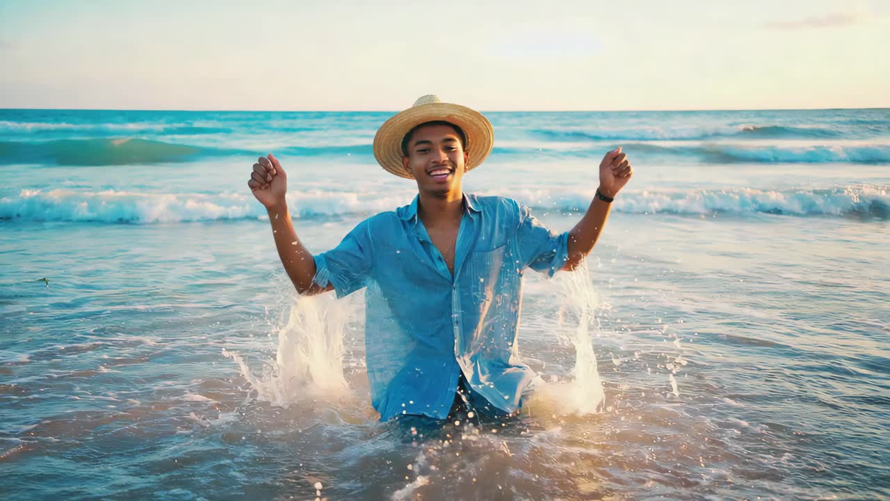 Man Enjoying the Ocean Waves at the Beach