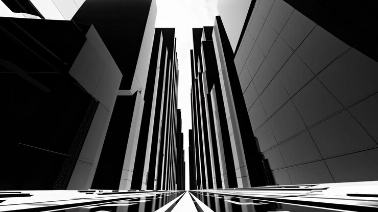 Upward View of Abstract Black and White Skyscrapers