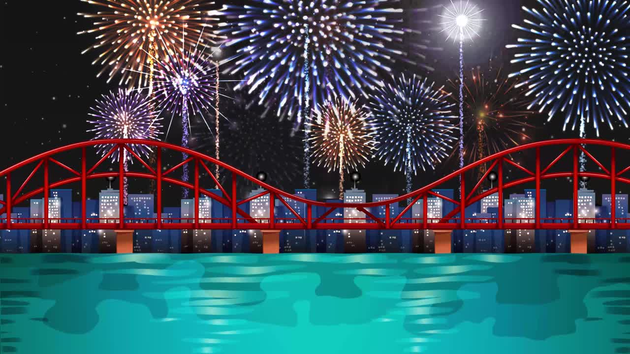 다채로운 불꽃놀이가 밤하늘을 비추고 있습니다.