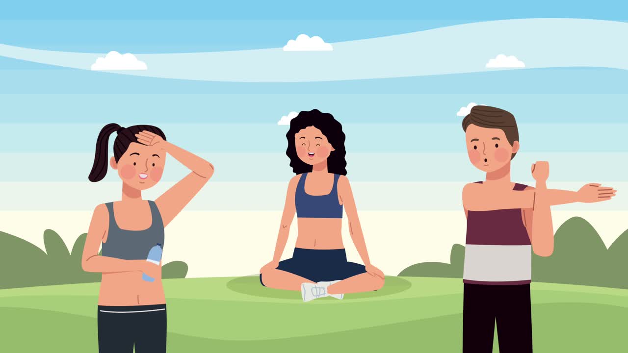 three athletes sports characters animation