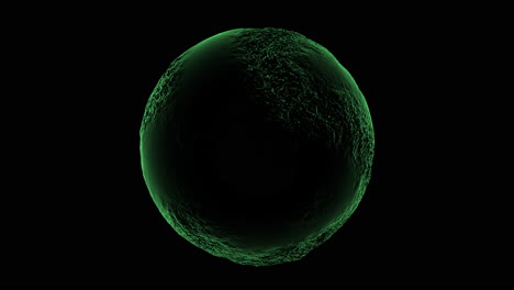 radiant green light sphere on a black background