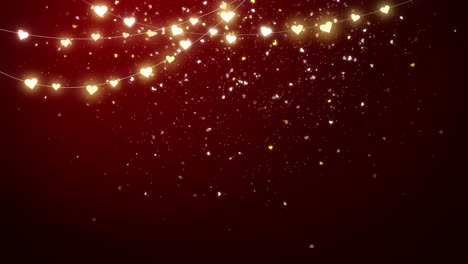 red love abstract looping background with animated glowing garland of hearts. flying bright particles. valentine's day.