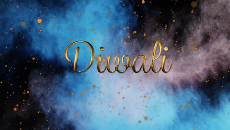 animation of yellow spots and colored powder explosion over diwali text banner on black background