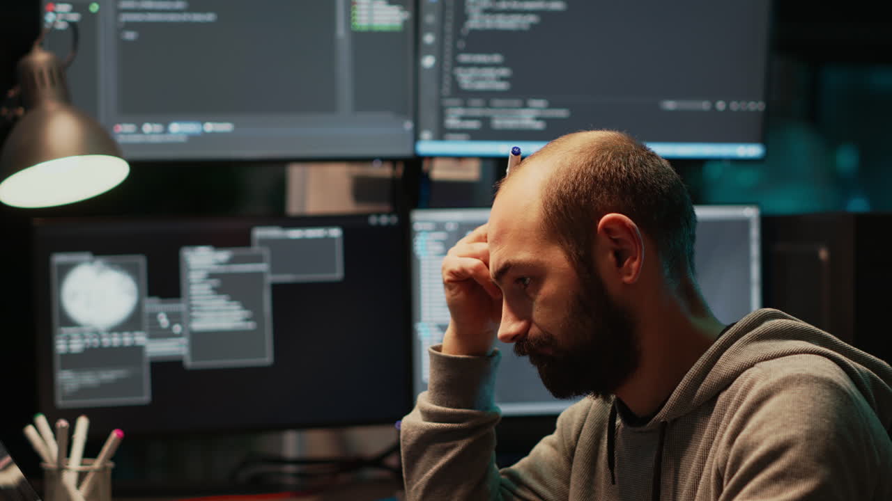 Hacker coding on multiple computers