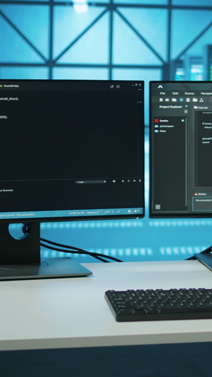 Vertical Shot of Computer Monitors Displaying Programming Code