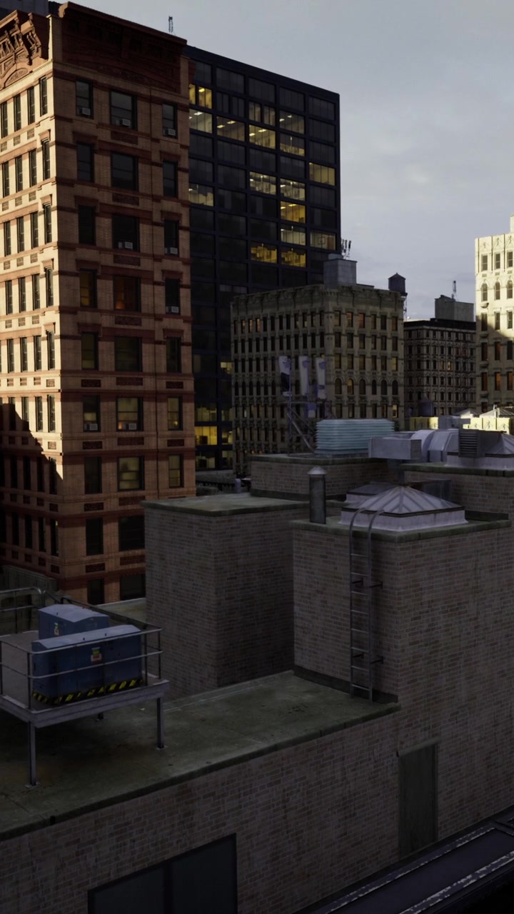 Buildings and rooftops in an urban area during late afternoon