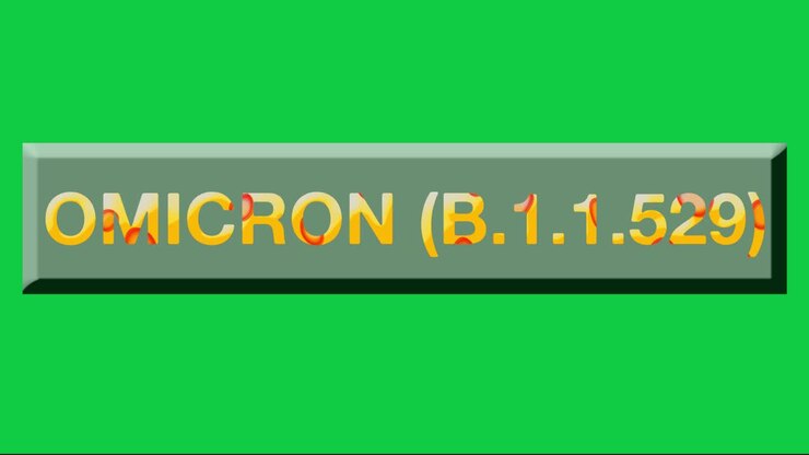 Covid-19 vaccine vial, slide - Omicron virus COVID-19 variant spreading over the world - New covid-19 mutation - The new covid-19 mutation that started to spread from Africa is called Omicron - variant B.1.1.529