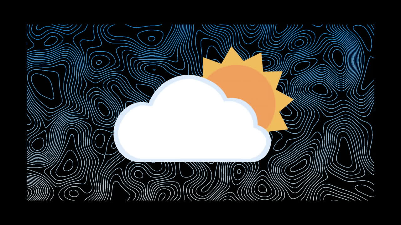 animación del icono digital de emoji de nube y sol en un fondo con patrones
