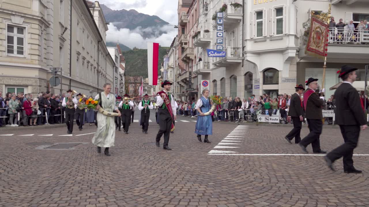 The music band of the city of Meran marches during the Grape Festival in Meran - Merano, South Tyrol, Italy (part 1 of 2)