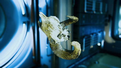 exploring a ram skull floating in the unique environment of the iss