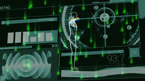 human body analysis and biometric data processing animation over digital interface